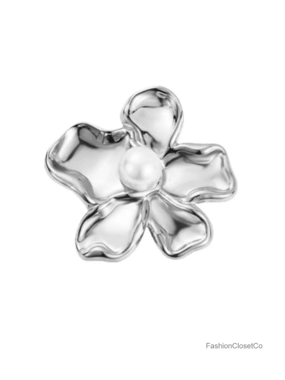 Elegant Gold Plated Stainless Steel Flower Brooch Pin with Shell Pearl, 2.04"